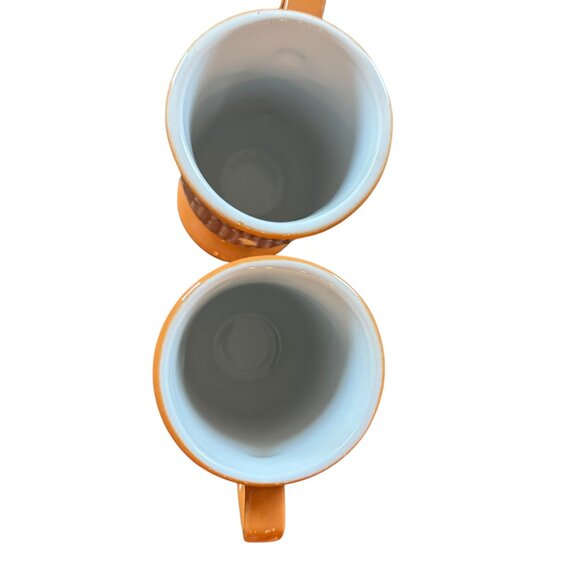 Vtg MCM Shenango China Pedestal Footed Mugs Set Of 2 Orange Irish Coffee Tea - Picture 9 of 12